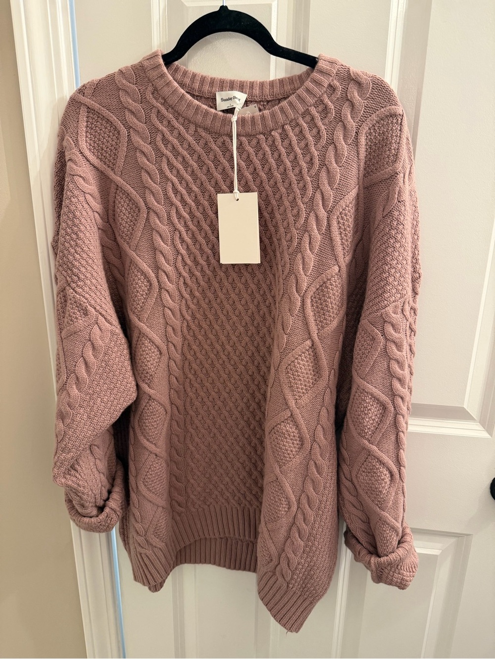 Aritzia Dusty Rose Cable Knit Crewneck Sweater